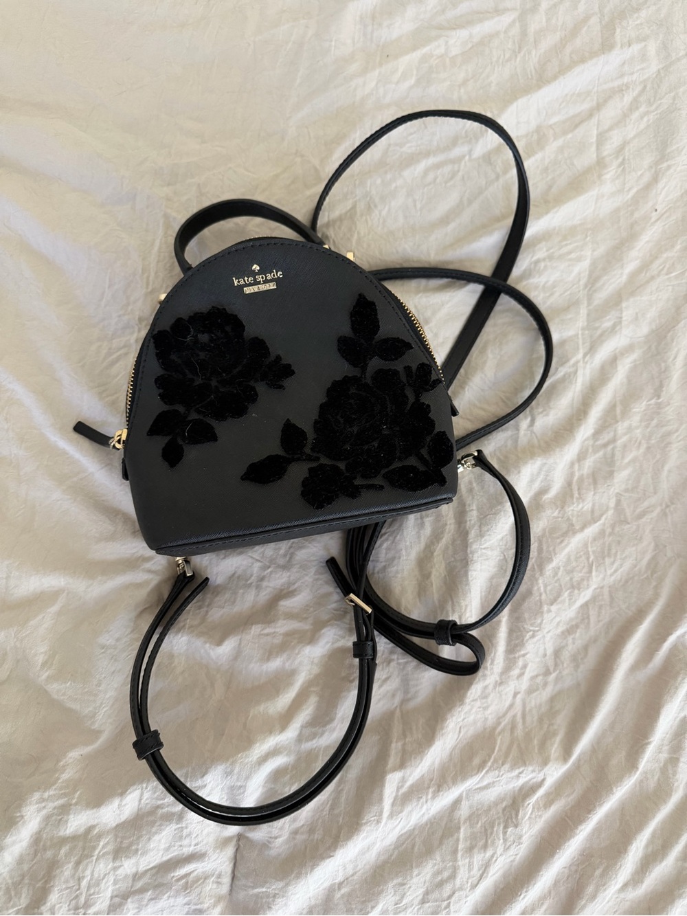 kate spade Black Velvet Floral Mini Backpack